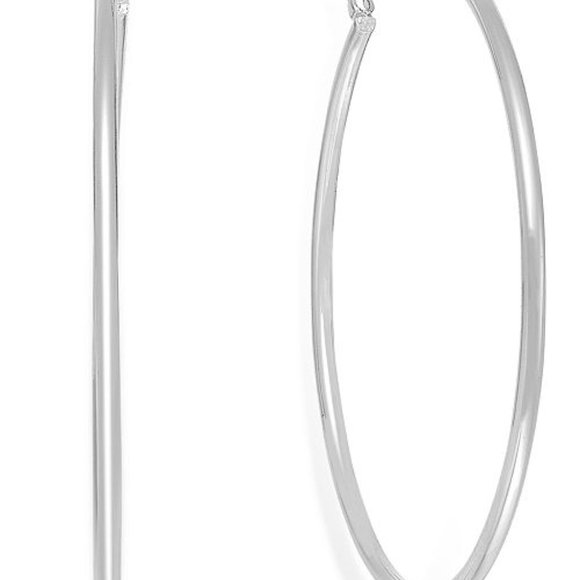 Silver-Tone Thin Tube Large Hoop Earrings - Picture 2 of 2